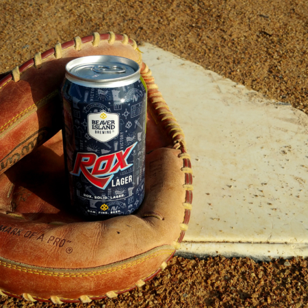 Beaver Island Brewing Rox Lager in baseball glove